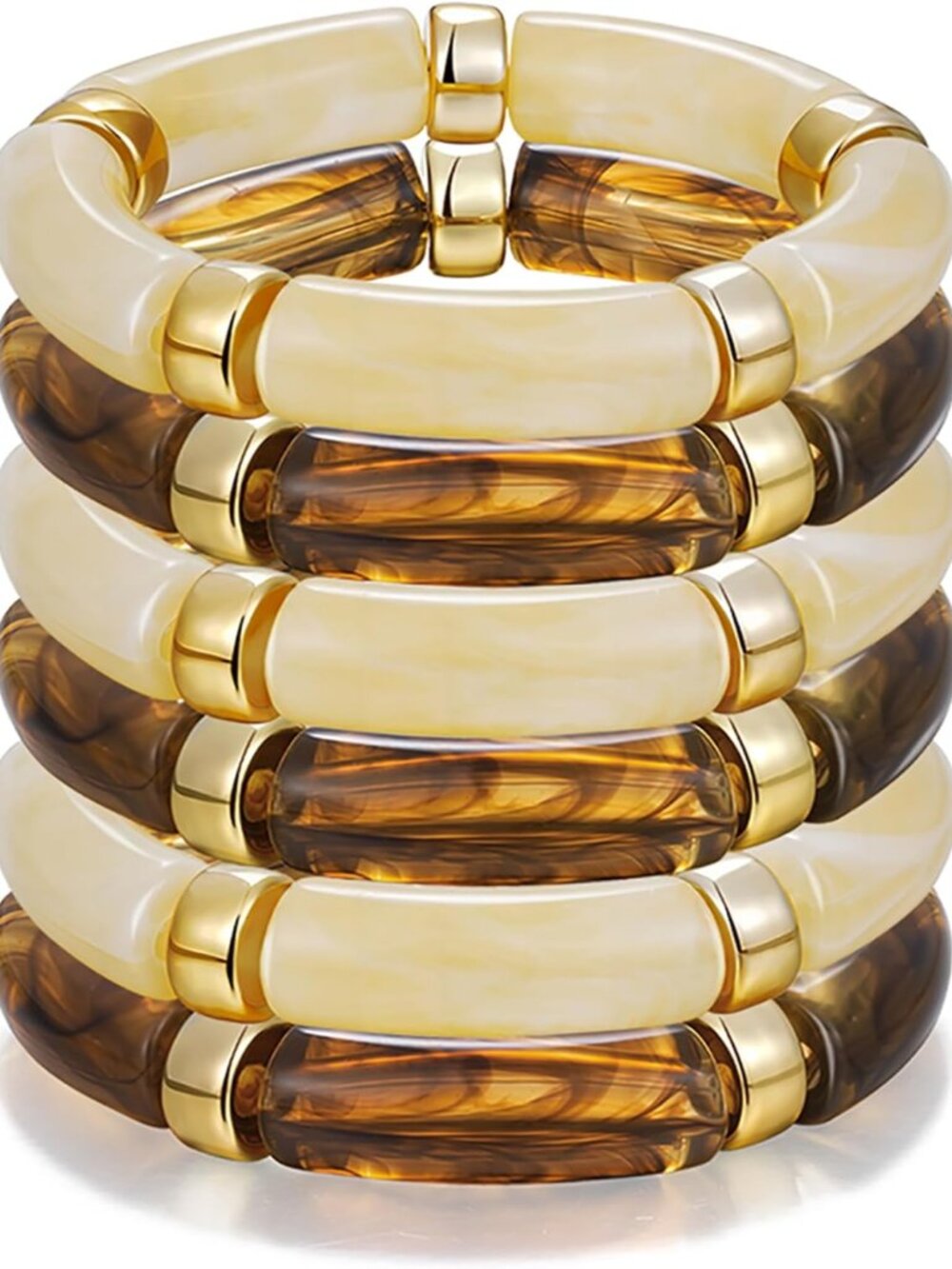 Gold-Accent Ivory and Tortoise Stretch Bracelet Stack